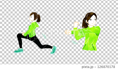 Woman stretching before and after exercise Hand-drawn watercolor illustration of a person 126870178