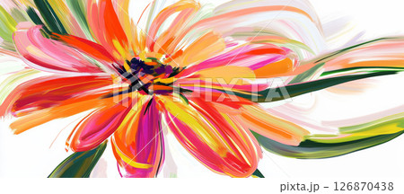 Colorful brushstrokes painting abstract flower, expressing natural beauty with vibrant energy, celebrating seasonal warmth and joyful emotion Colorful brushstrokes painting abstract flower, expressing natural beauty with vibrant energy, celebrating seasonal warmth and joyful emotion 126870438