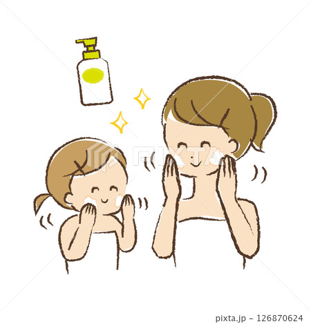 保湿クリームを顔に塗っている母子 126870624