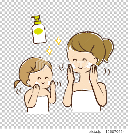母親和孩子在臉上塗抹保濕霜 126870624