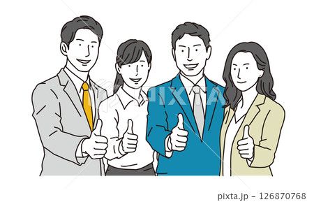 サムズアップでチームワークのある男女のビジネスパーソン 126870768