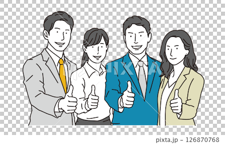 サムズアップでチームワークのある男女のビジネスパーソン 126870768