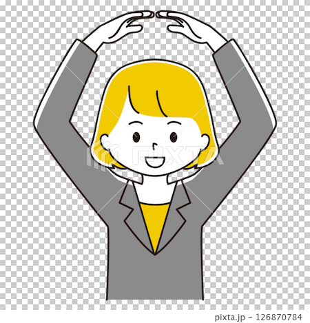 Businesswoman posing on her head, circle, OK 126870784