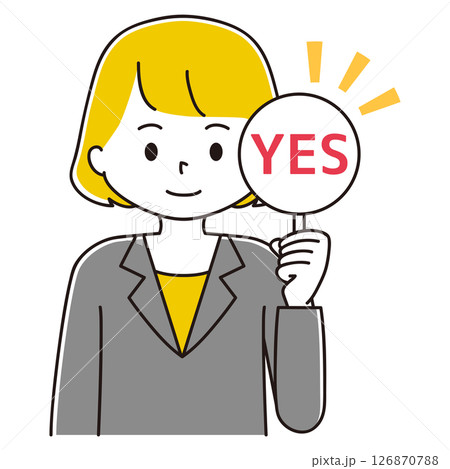 回答札を持つビジネスウーマンのイラスト YES OK 承諾 回答札を持つビジネスウーマンのイラスト YES OK 承諾 126870788