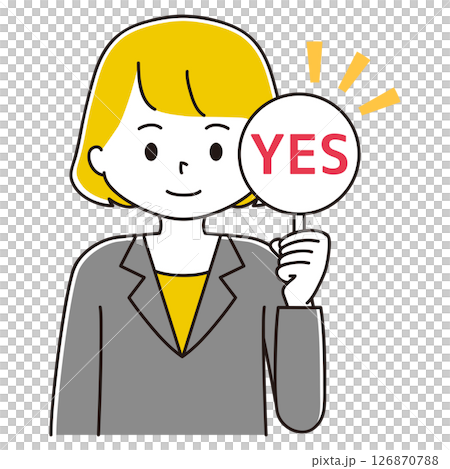 回答札を持つビジネスウーマンのイラスト YES OK 承諾 回答札を持つビジネスウーマンのイラスト YES OK 承諾 126870788