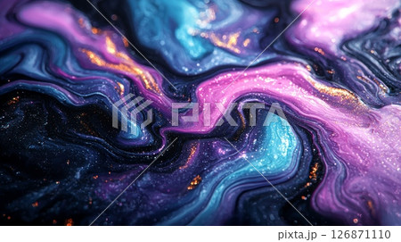 Colorful Swirls of Iridescent Oil on a Reflective Surface with Peaceful Vibes Colorful Swirls of Iridescent Oil on a Reflective Surface with Peaceful Vibes 126871110