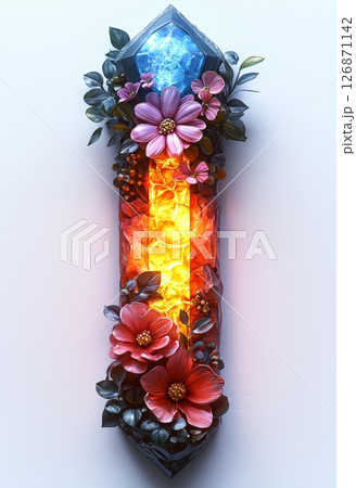 Colorful Crystal Staff Adorned with Flowers and Leaves for Fantasy Decor 126871142