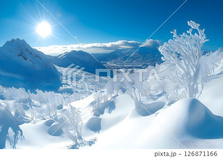 Winter Wonderland: Snowy Peaks and Frosted Trees in a Mountain V 126871166