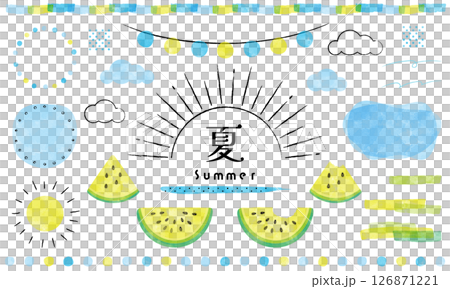 夏季裝飾套裝。西瓜裝飾。水彩裝飾套組。 126871221