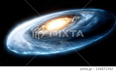 Glowing Cosmic Disk with Swirling Blue and White Nebulae in Dark 126871342
