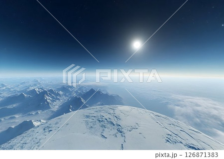 Aerial View of Snowy Mountain Range Under Bright Sun and Starry 126871383