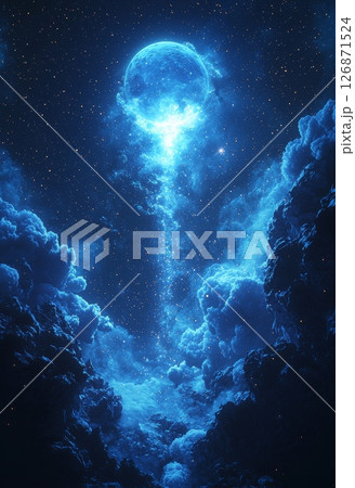 Breathtaking Starry Background with Glowing Celestial Elements and Mystical Clouds 126871524