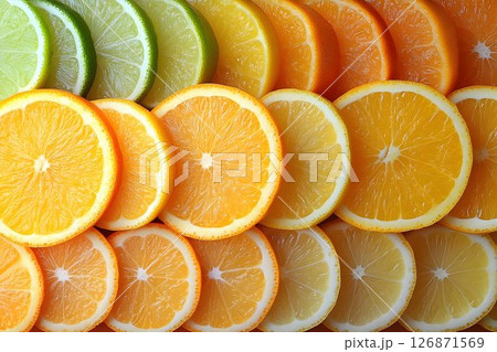 Vibrant Citrus Slices: Limes, Lemons, and Oranges in a Colorful 126871569