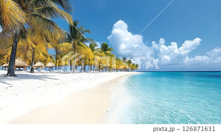 Tropical Beach Paradise: Palm Trees, White Sand, Turquoise Water 126871631