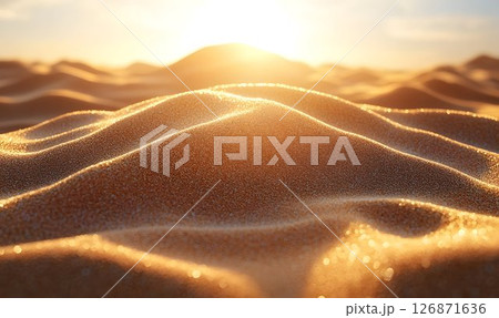 Golden Hour Desert Dunes: Sunlit Sand Ripples with Sparkling Hig Golden Hour Desert Dunes: Sunlit Sand Ripples with Sparkling Hig 126871636