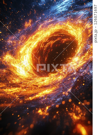 Surreal Peaceful Scene in Space with Glowing Black Background and Cosmic Elements 126871697