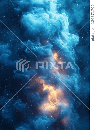 Ethereal Peaceful Space Scenery with Glowing Blue Elements and Futuristic Vibes 126871700