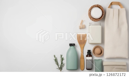 Zero Waste Concept: Eco-Friendly Products and Sustainable Living Essentials on White Background 126872172
