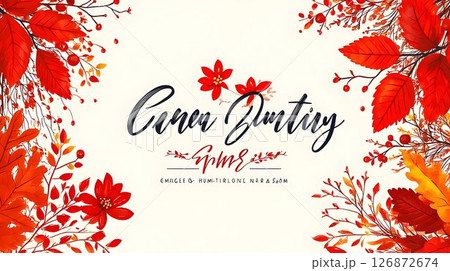 Autumnal Floral Design with Bold Script Typography 126872674