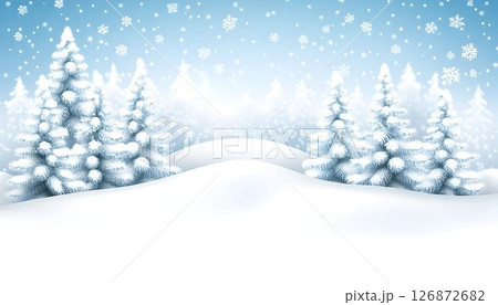 Snowy Winter Forest Scene with Falling Snowflakes and Gentle Blu Snowy Winter Forest Scene with Falling Snowflakes and Gentle Blu 126872682