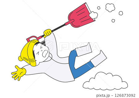 除雪中に滑って転倒する女性 126873092