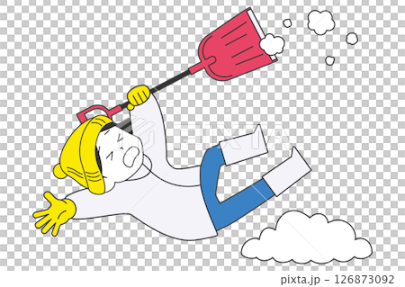 除雪中に滑って転倒する女性 126873092