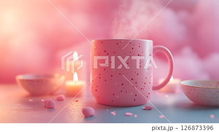 Pastel background 3D mockup of a whimsical mug on a pastel platform with floating diffuser steam, skincare tubes, and soft ambient sparkles Beauty and Wellness Themes Translated into Decor Whimsical	 Pastel background 3D mockup of a whimsical mug on a pastel platform with floating diffuser steam, skincare tubes, and soft ambient sparkles Beauty and Wellness Themes Translated into Decor Whimsical	 126873396