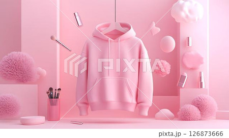 Pastel background 3D mockup of a hoodie featuring floating lip balm elements with dreamy highlights and soft magical particles Beauty-Inspired Fashion Concepts Home and Lifestyle Visual Aesthetics Pastel background 3D mockup of a hoodie featuring floating lip balm elements with dreamy highlights and soft magical particles Beauty-Inspired Fashion Concepts Home and Lifestyle Visual Aesthetics 126873666