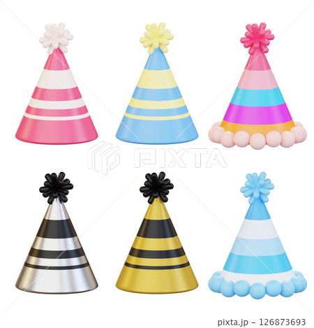 Party cone hats in various colors 3D graphic Party cone hats in various colors 3D graphic 126873693