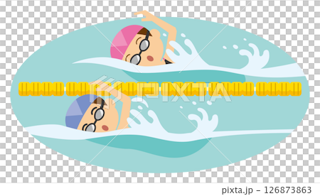 Image illustration of a man and woman swimming in a pool Image illustration of a man and woman swimming in a pool 126873863