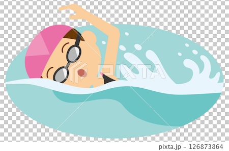 Illustration of a woman swimming in a pool Illustration of a woman swimming in a pool 126873864