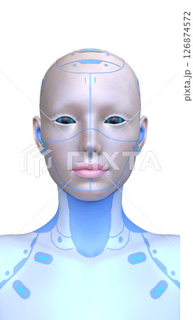 女性サイボーグの顔アップ 126874572