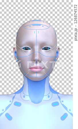 女性サイボーグの顔アップ 126874572