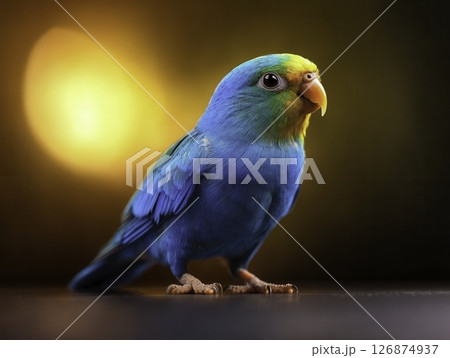 Vibrant Blue Bird Perched Gracefully Against a Soft Golden Background 126874937