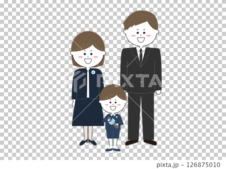 卒園式に行く父母と男の子のイラスト 126875010