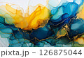 黄色と青のアルコールインク 126875044