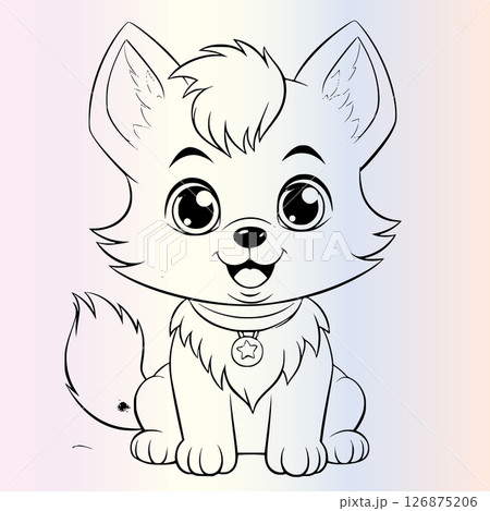 wolf kawaii style cartoon coloring page for kids 126875206