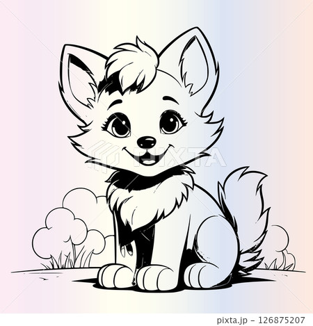 wolf kawaii style cartoon coloring page for kids 126875207