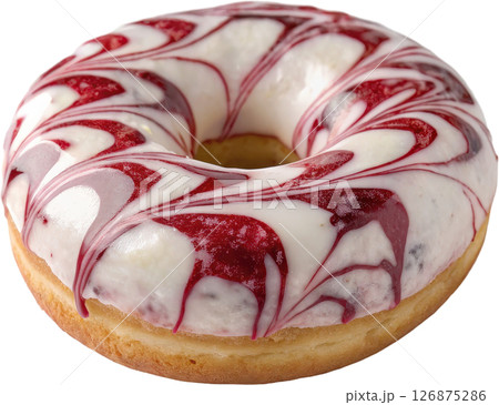 Cherry and white chocolate marble donut with glossy glaze 126875286