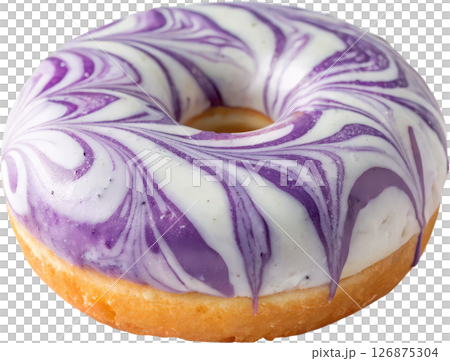Ube and Vanilla Marble Donut with Glossy Purple and White Swirls 126875304
