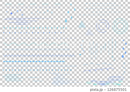 一組簡單的裝飾邊框和線條，讓人聯想到雨的圖像（波浪線、波浪圖案、虛線） 126875501