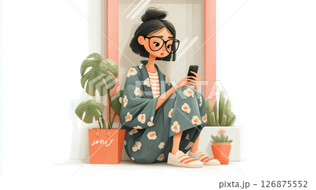 女性, スマートフォン, ネットショッピング, キャッシュレス, クレジットカード, 買い物袋, シ 126875552