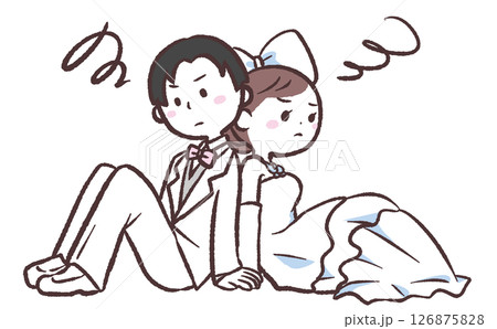 座り込む結婚するモヤモヤ男女イラスト 126875828