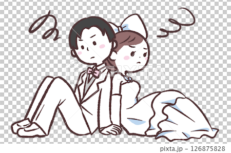 座り込む結婚するモヤモヤ男女イラスト 126875828
