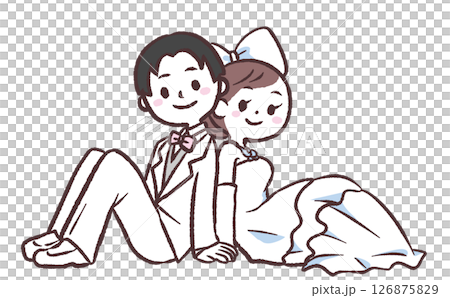 座っているウェディング姿の男女のイラスト 座っているウェディング姿の男女のイラスト 126875829