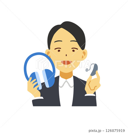 イヤーマフと補聴器を持つ女性 126875919