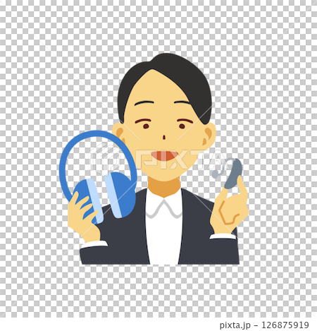 イヤーマフと補聴器を持つ女性 126875919