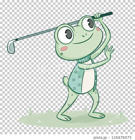 Cute frog  holding a golf club Minimal Clipart White Background 126876075