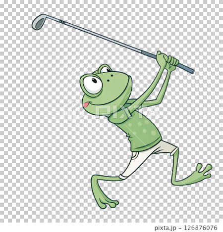 Cute frog  holding a golf club Minimal Clipart White Background 126876076