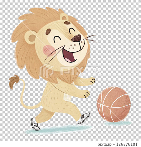 lion Play basketball Minimal Clipart  White Background 126876181